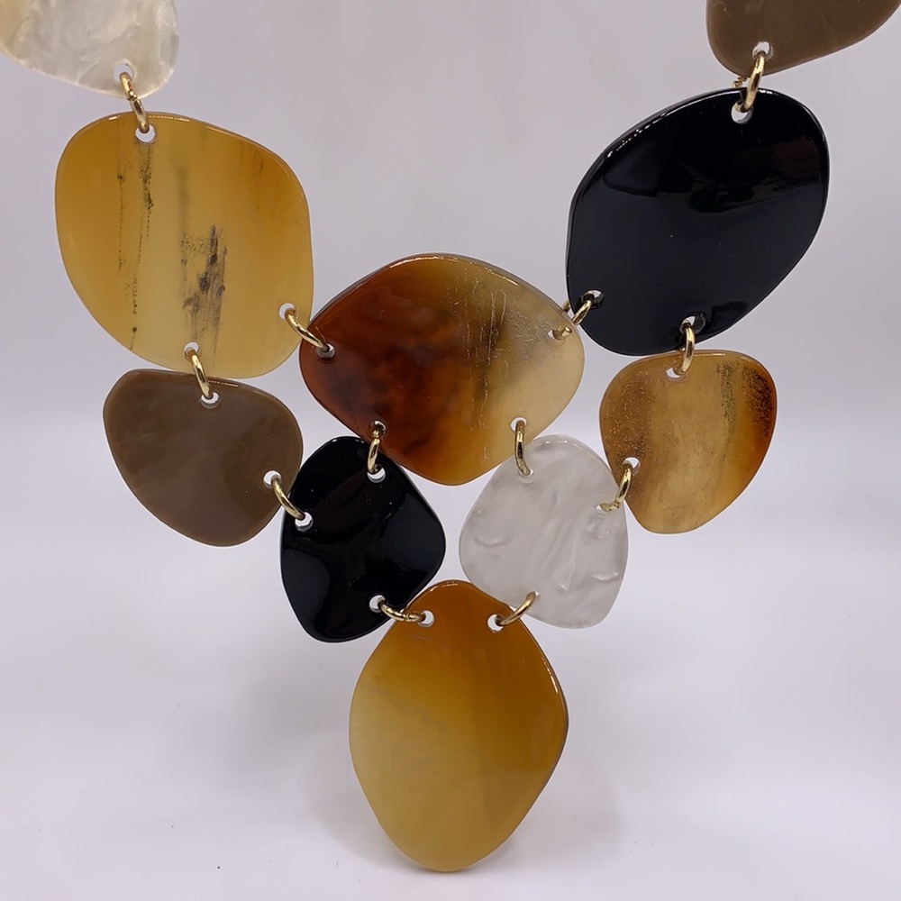 Statement Resin Pendant Necklace in Black, Brown & Cream